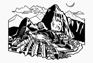 Machu Picchu is minimalistically expressed in a few lines tattoo idea