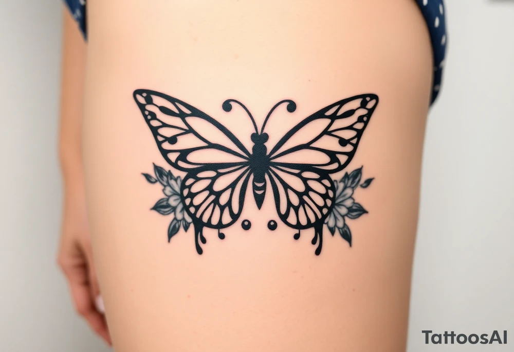 butterfly with flowers surrounding it tattoo idea