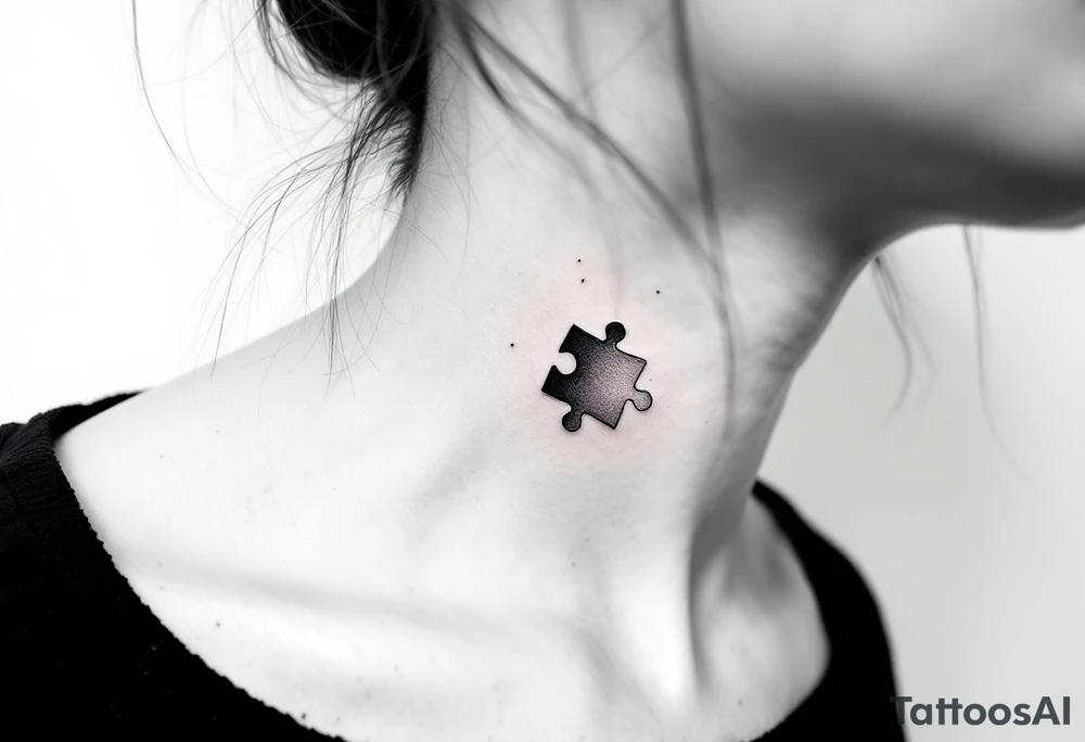 side of the neck puzzle piece tattoo where one of the pieces says Rella tattoo idea