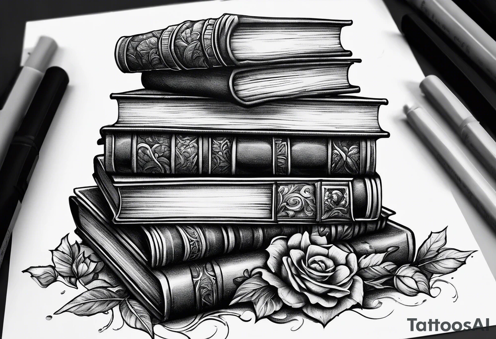 Stack of books as a jigsaw puzzle tattoo idea