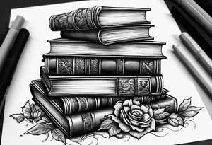 Stack of books as a jigsaw puzzle tattoo idea