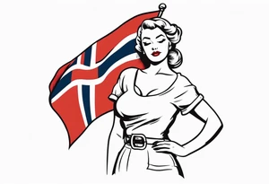 Pinup girl holding a Norwegian flag in traditional tattoo style tattoo idea