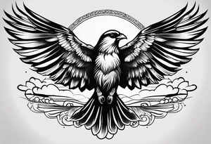 A Soaring bird with the text 1937-2023 underneath it in a simple style tattoo idea