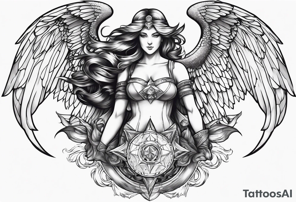 American guardian angel and demon angel fusing together tattoo idea