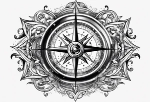 compass surrounded by stars and waves tattoo idea
