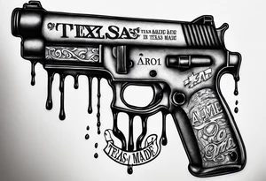 AR15 dripping syrup and the words Texas Made in bubble tag letters on top of the AR tattoo idea