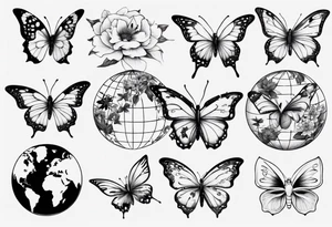 Butterflies and flowers in a globe tattoo idea
