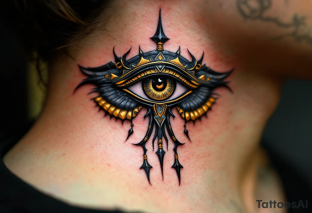A black and gold Eye of Horus. tattoo idea