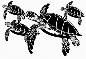 four sea turtles swimming in a row one holds tattoo idea