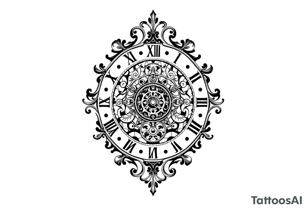 vintage roman numerals within ornate clockwork mechanism tattoo idea