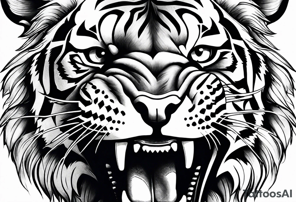 Detailed Realism, Fierce tiger roaring tattoo idea