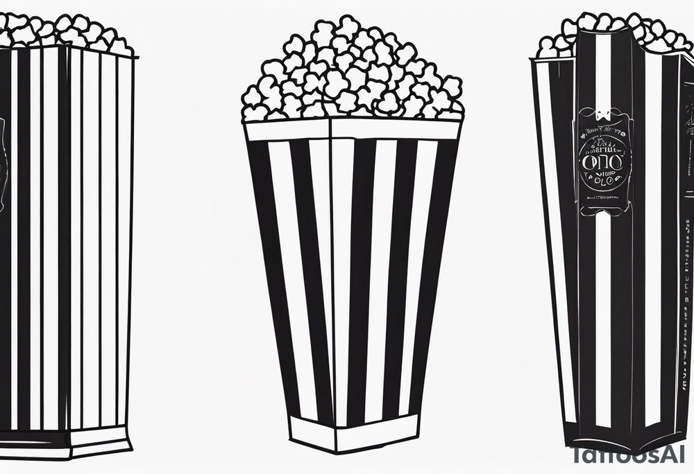 Traditional cinema Popcorn box with vertical stripes, fine line tattoo idea