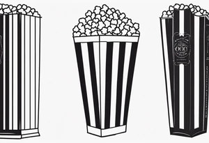 Traditional cinema Popcorn box with vertical stripes, fine line tattoo idea