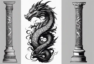 A dragon holding on a column tattoo idea
