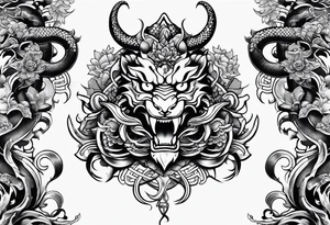 Japanese-style tattoo with snake demons tattoo idea