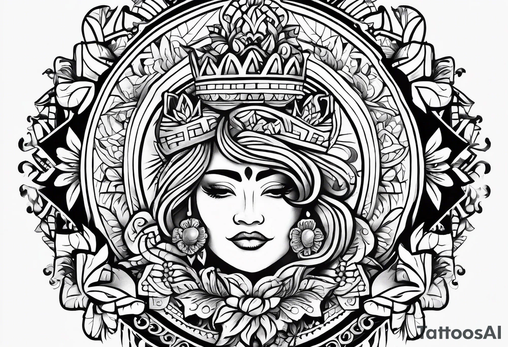 Mexican American inspired Tattoo that incorporates love for family and importance of building wealth. Include elements of the pacific northwest tattoo idea