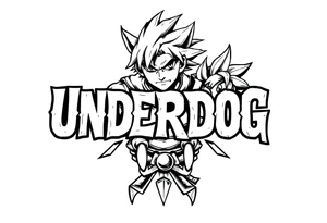 the word underdog in a with 3 anime characters Ippo and Naruto and son Goku tattoo idea
