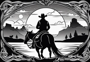 Country western cowboy saloon sunset shootout tattoo idea