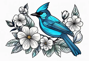 Stellar’s Jay bird with flowers tattoo idea