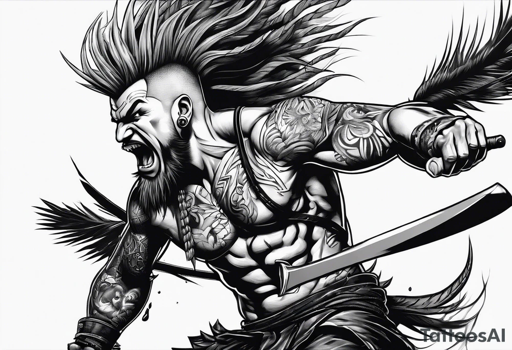 a mad mohawk axeman trying to attack you tattoo idea