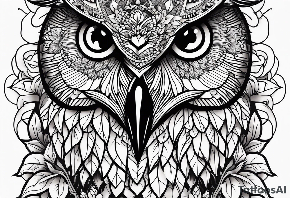 Owl and sunflowers quarter leg sleeves tattoo idea