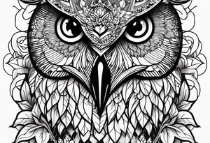 Owl and sunflowers quarter leg sleeves tattoo idea
