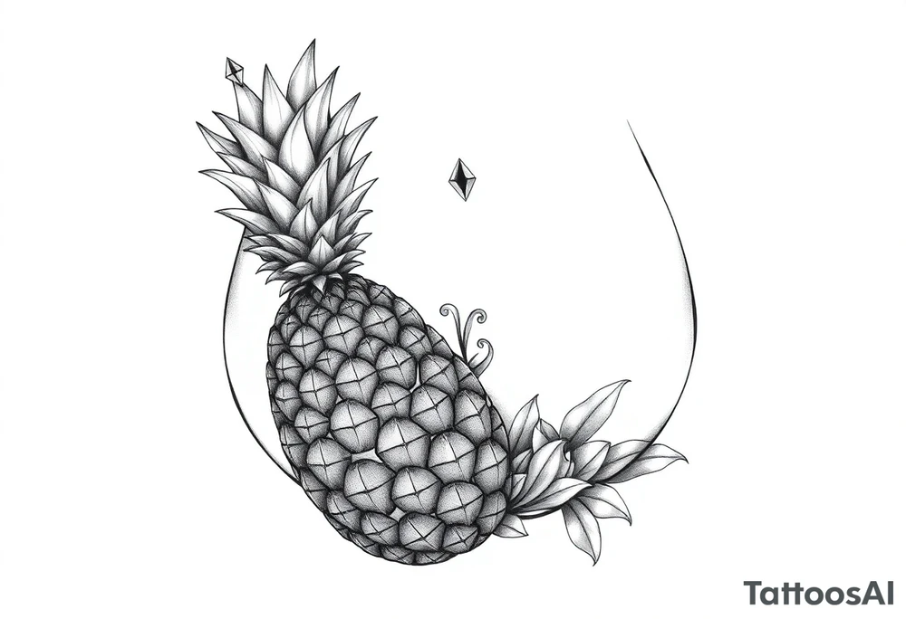 Pubic area vagina and anus using a pineapple with diamonds, magestic, crown, tattoo idea