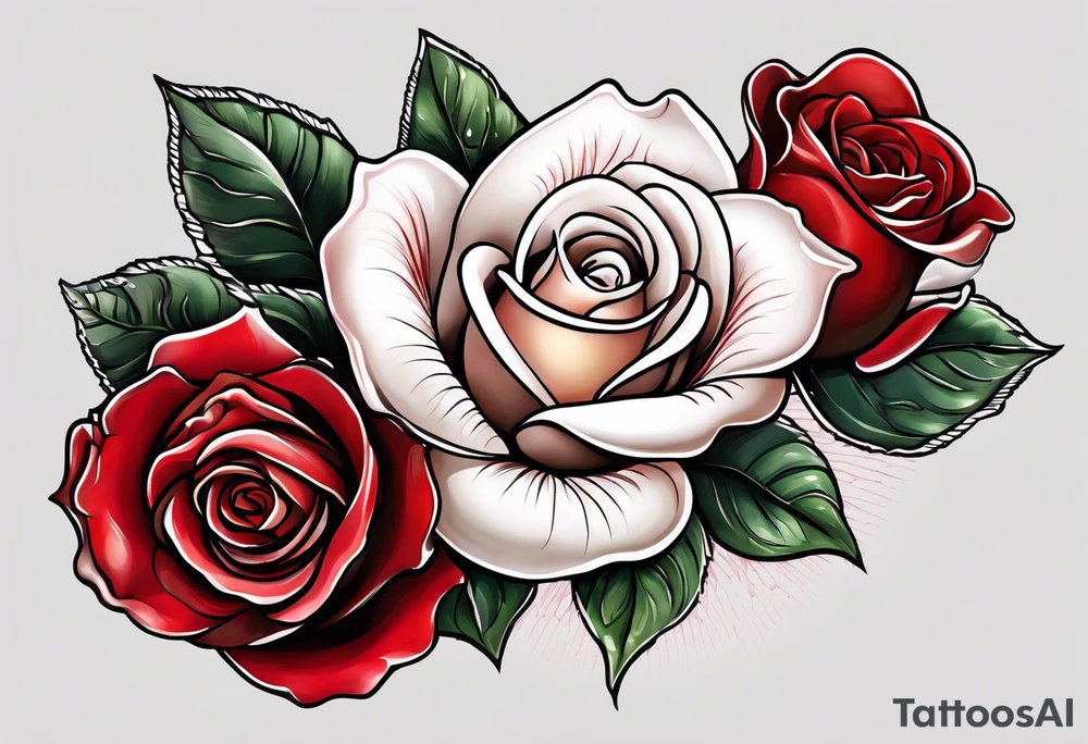 Red rose with a pearl necklace and a seashell tattoo idea