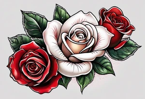 Red rose with a pearl necklace and a seashell tattoo idea