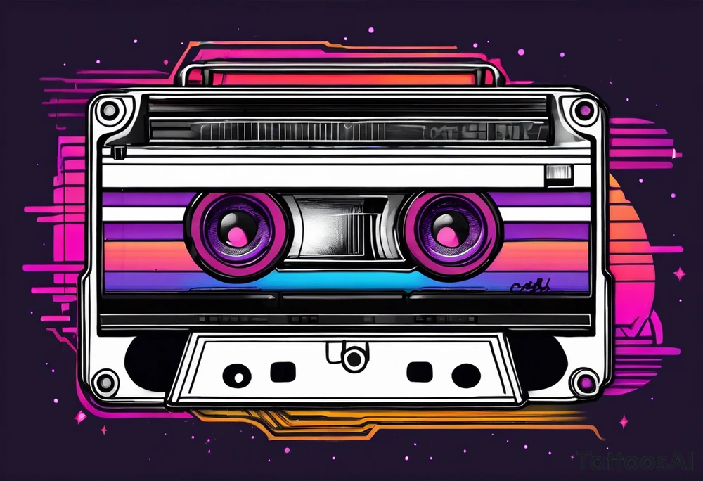 A synthwave scene with a casette tattoo idea