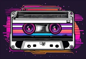 A synthwave scene with a casette tattoo idea
