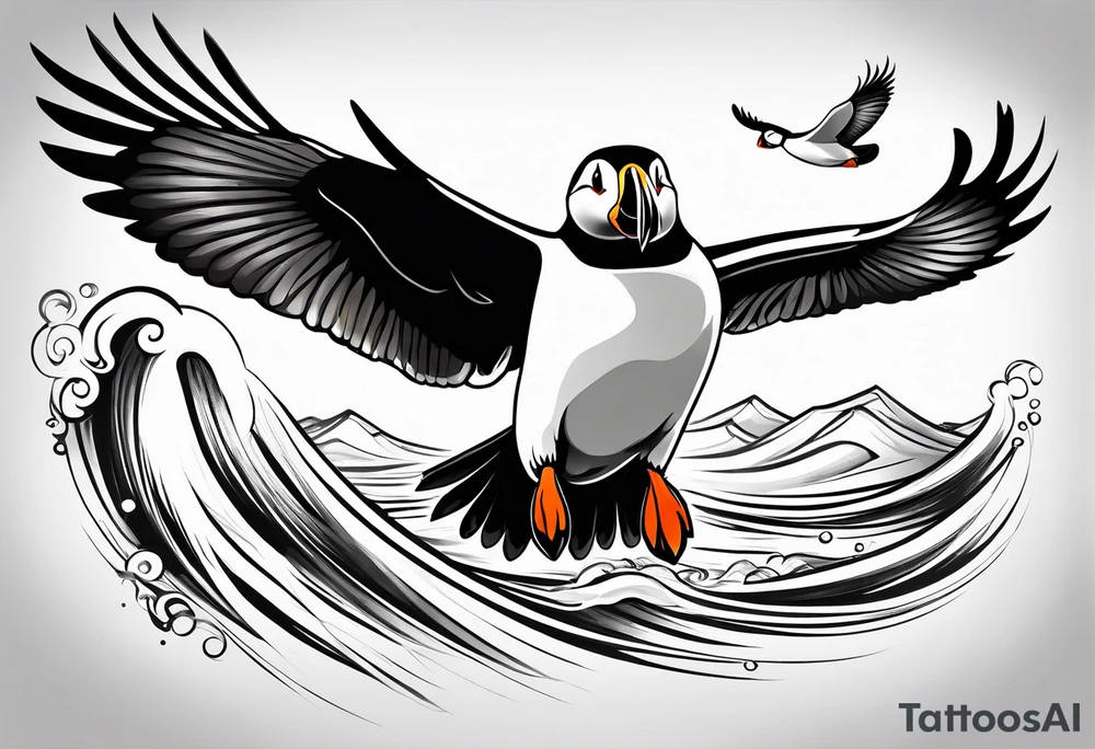 a flying puffin tattoo idea