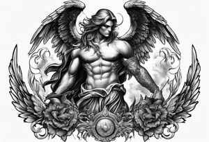 Male American guardian angel and demon angel combined together tattoo idea