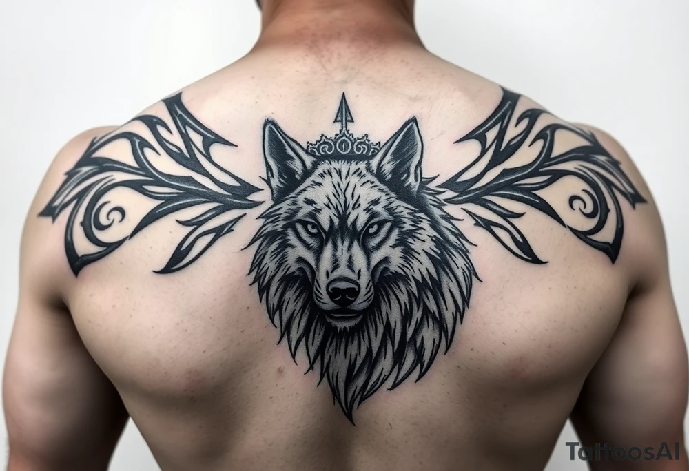 powerful majestic tribal tatto with wolf tattoo idea