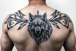 powerful majestic tribal tatto with wolf tattoo idea