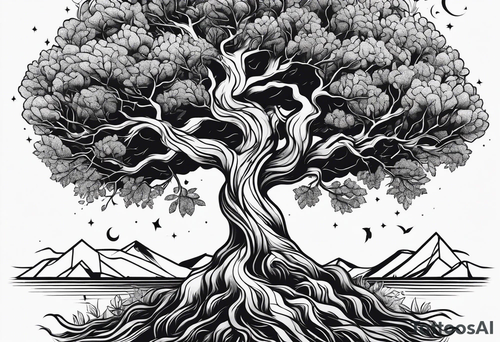 Tree with growing roots tattoo idea