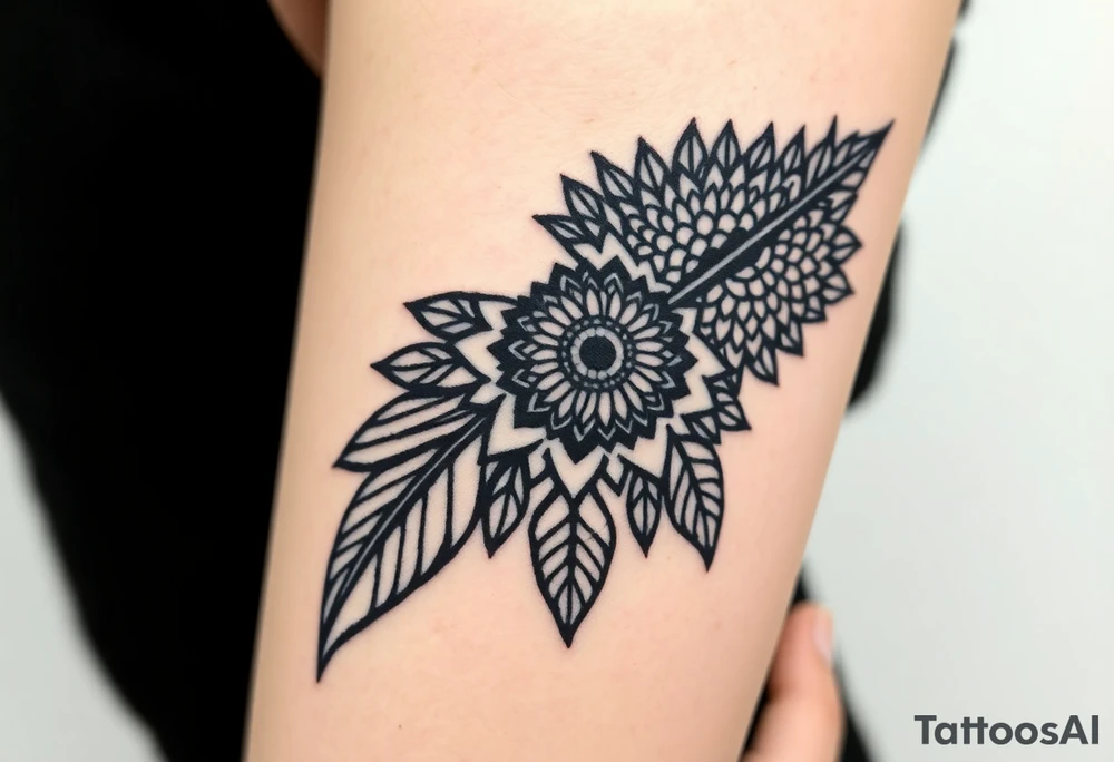 spiritual feather indian mandala shaman tattoo idea