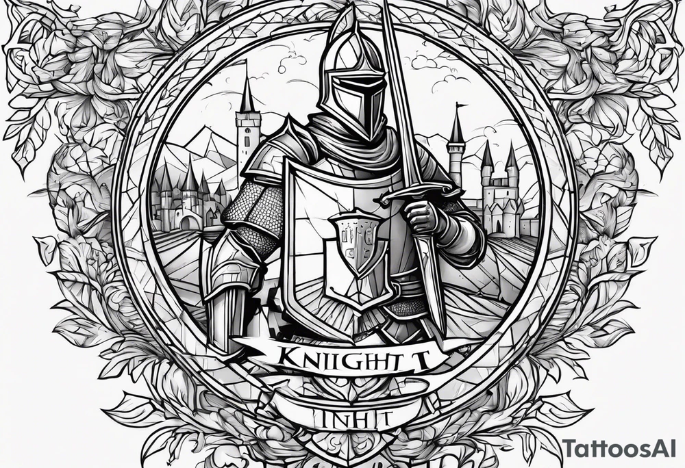 starts with a line then says the word “knight” in the middle and ends with a line at the end tattoo idea
