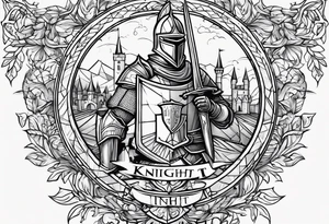starts with a line then says the word “knight” in the middle and ends with a line at the end tattoo idea
