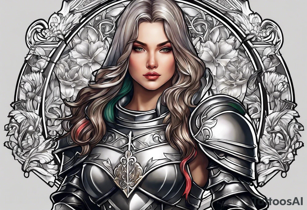 woman saint in armor tattoo idea