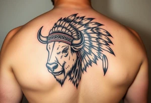 powerful majestic white buffalo with an native American headdress tattoo idea