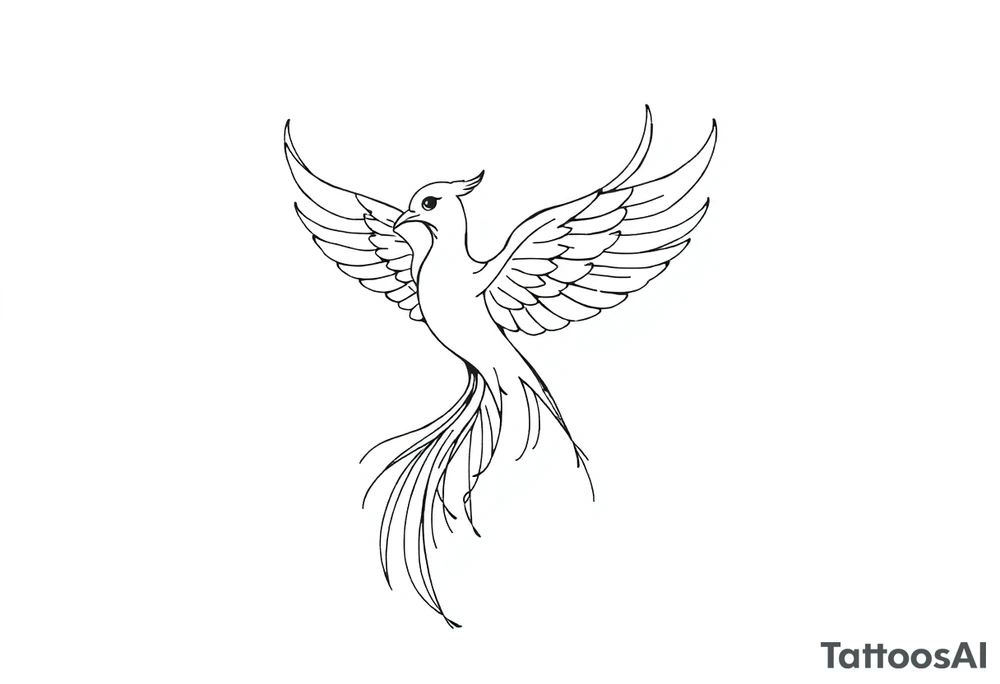 Fine line phoenix with line work tattoo idea