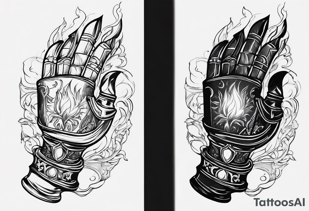 a knight's gauntlet holding a torch tattoo idea
