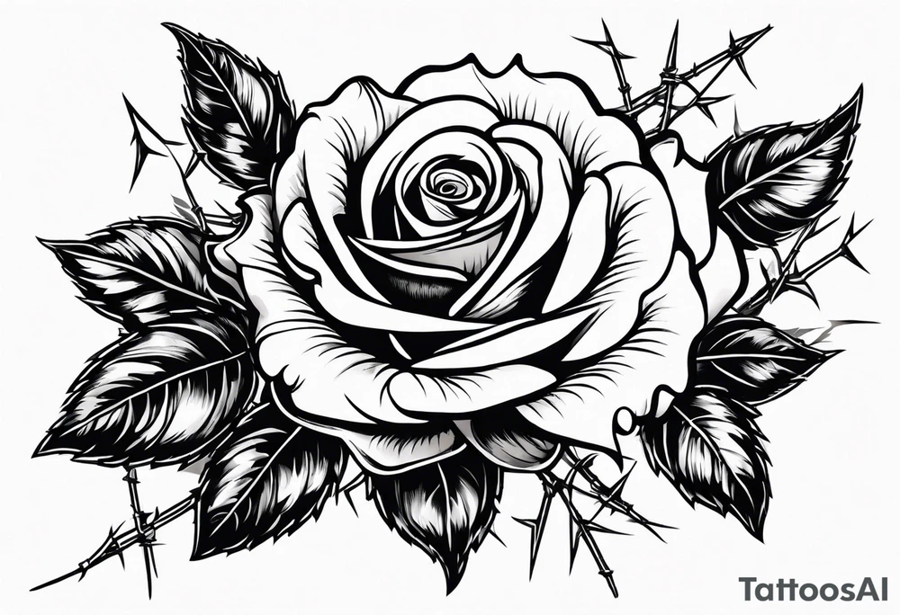 roses with thorns and barbed wires intertwined tattoo idea