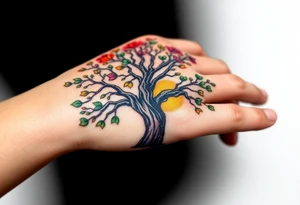 Vibrant tree of life Jamaican and Irish colours tattoo idea