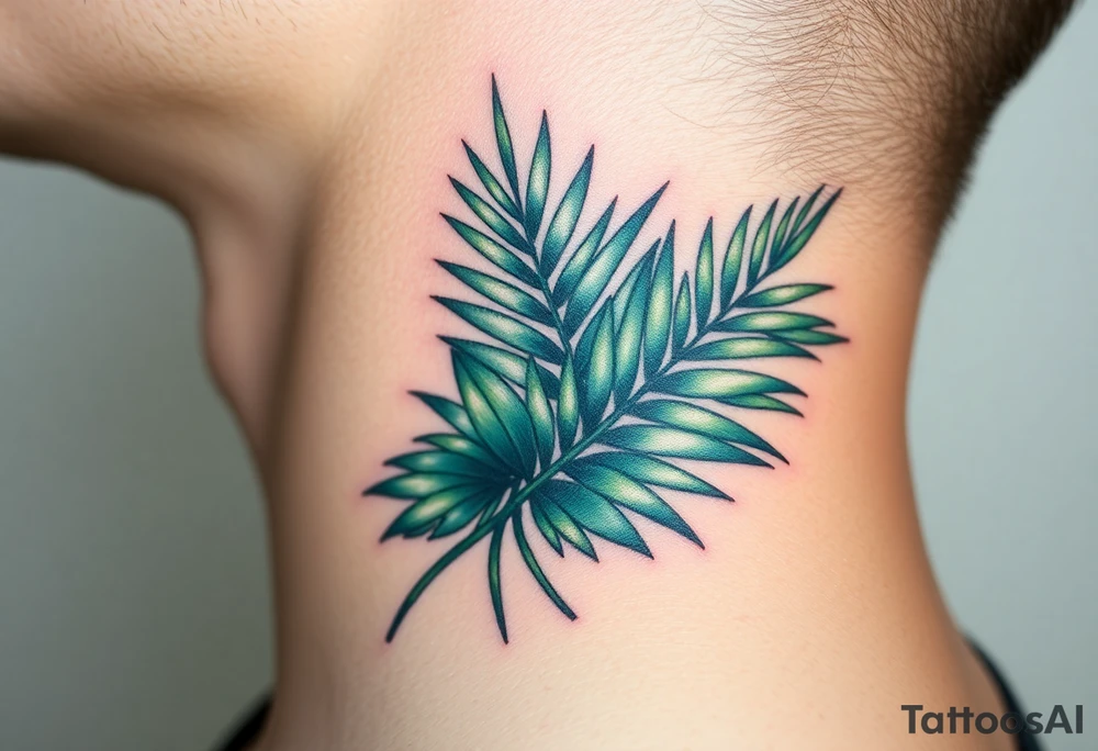 realistic large woven palm leaves tattoo idea