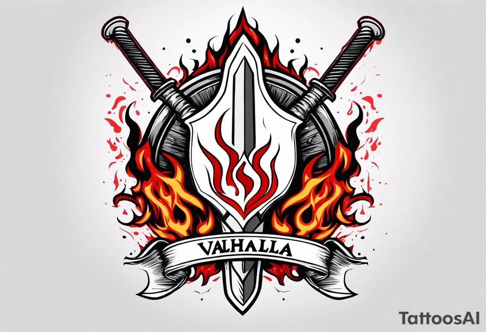 valhalla on fire blood
sword shield axe tattoo idea