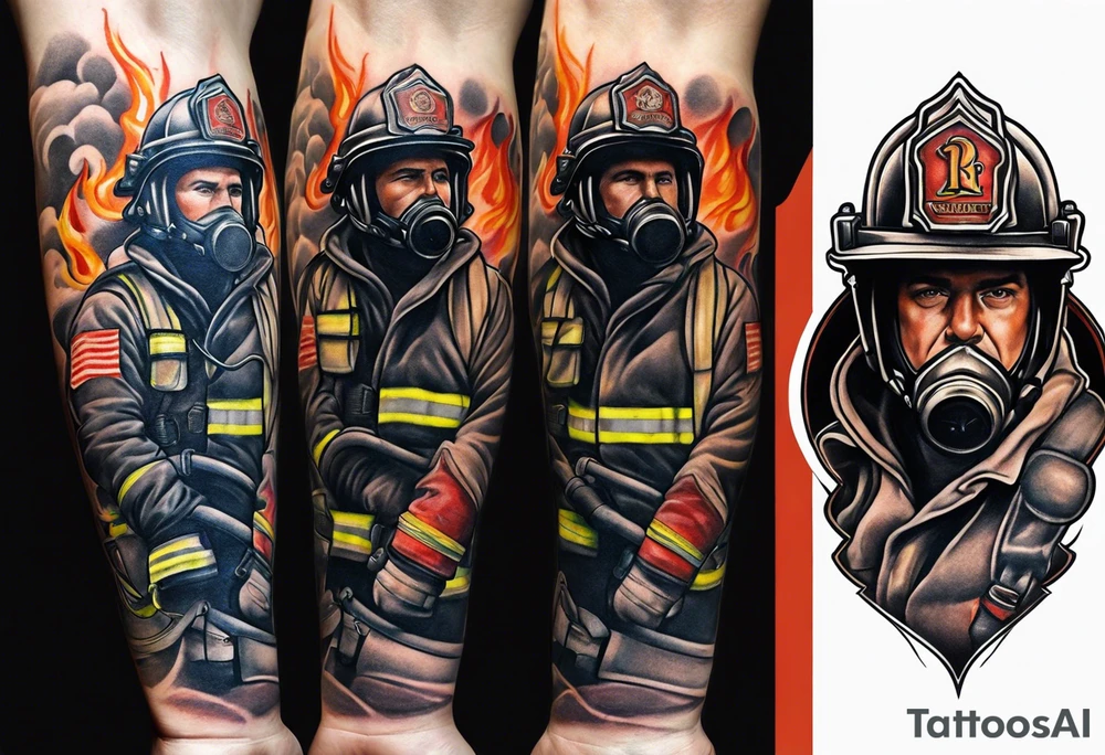 A forearm tattoo that includes firefighter hose tattoo idea