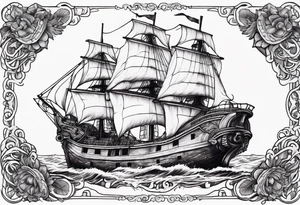 Purple and green squid  breaking brown ship tattoo idea