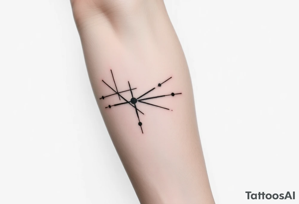 Abstract black line tattoo for a male.
Irregular, broken, sketch-like lines with sharp direction changes.
Non-elegant, non-minimal, non-feminine.
Raw hand-drawn tattoo stencil style.
Black ink only, no shading, no smooth curves.
Inner forearm wrapping around the elbow. tattoo idea